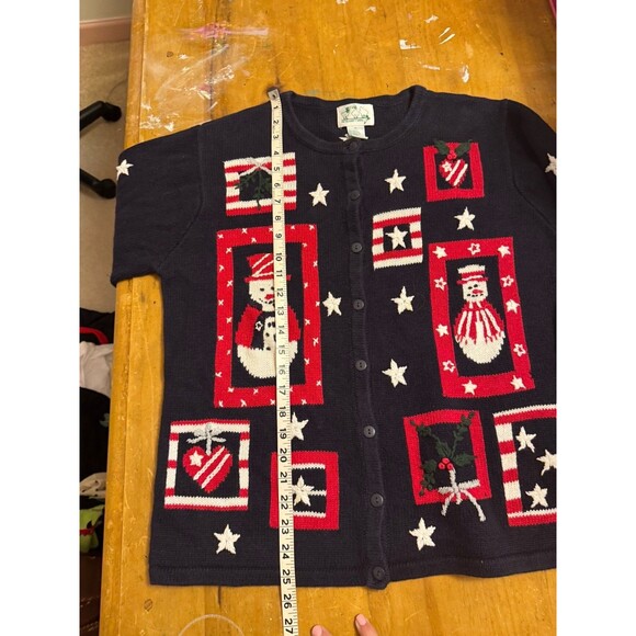 The Quacker Factory Embroidered Patriotic Snowmen Sweater Cardigan Size M a27 - Picture 10 of 10